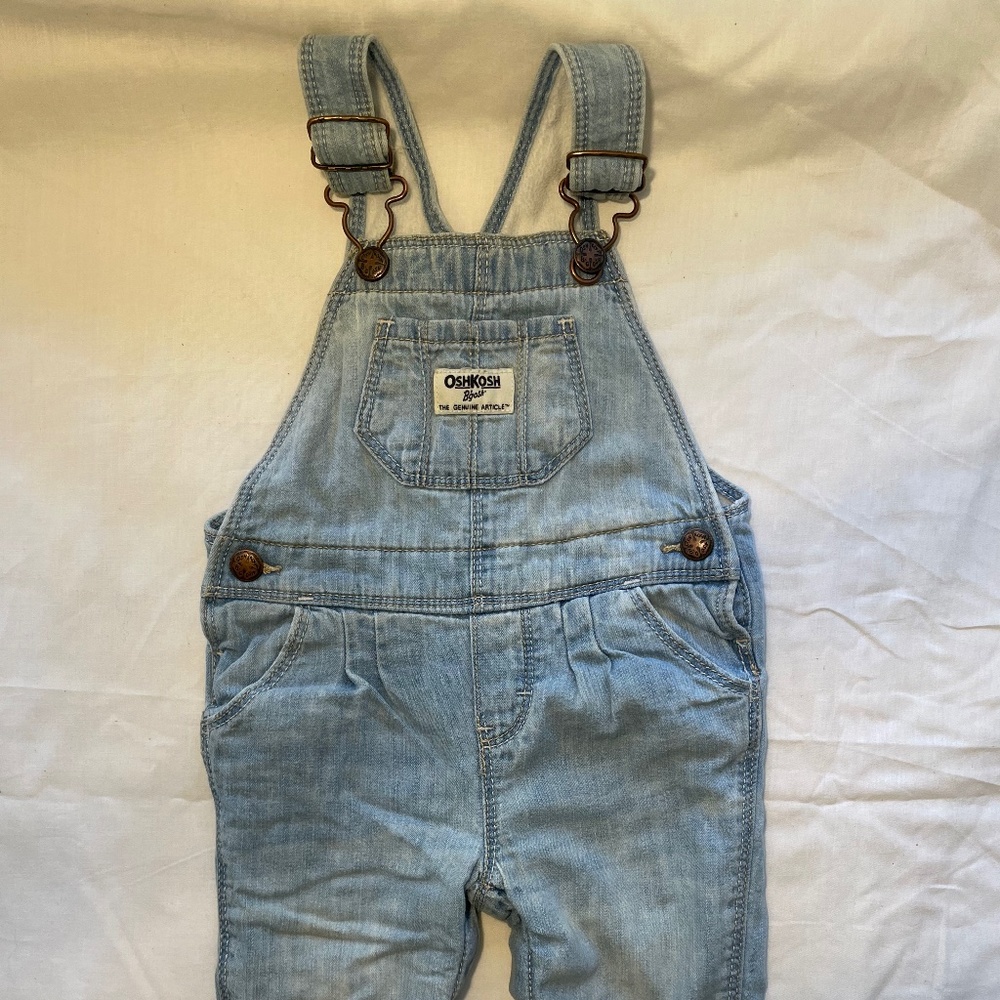 Oshkosh fleece lined light wash denim overalls 12 months